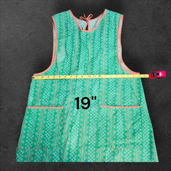 Vintage Handmade Apron Smock Green Retro Floral Cottagecore Kitchen Tie-Back - Picture 8 of 8